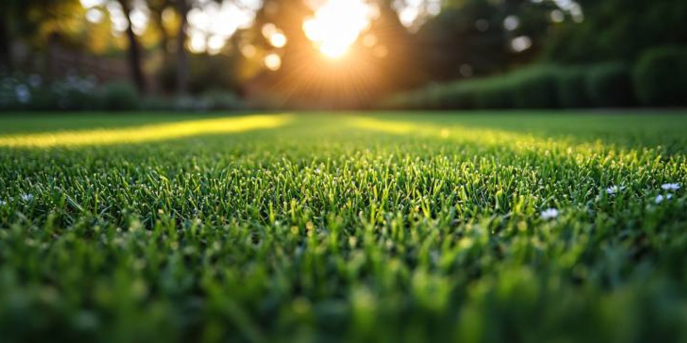 Fresh sod background. Vibrant green lawn with daisies and dandelions, perfect for spring designs, landscaping projects, environmental campaigns and serene natural backgrounds.