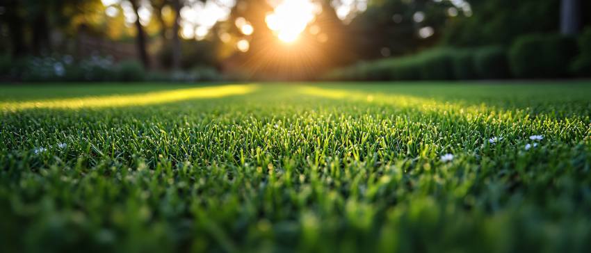 Fresh sod background. Vibrant green lawn with daisies and dandelions, perfect for spring designs, landscaping projects, environmental campaigns and serene natural backgrounds.